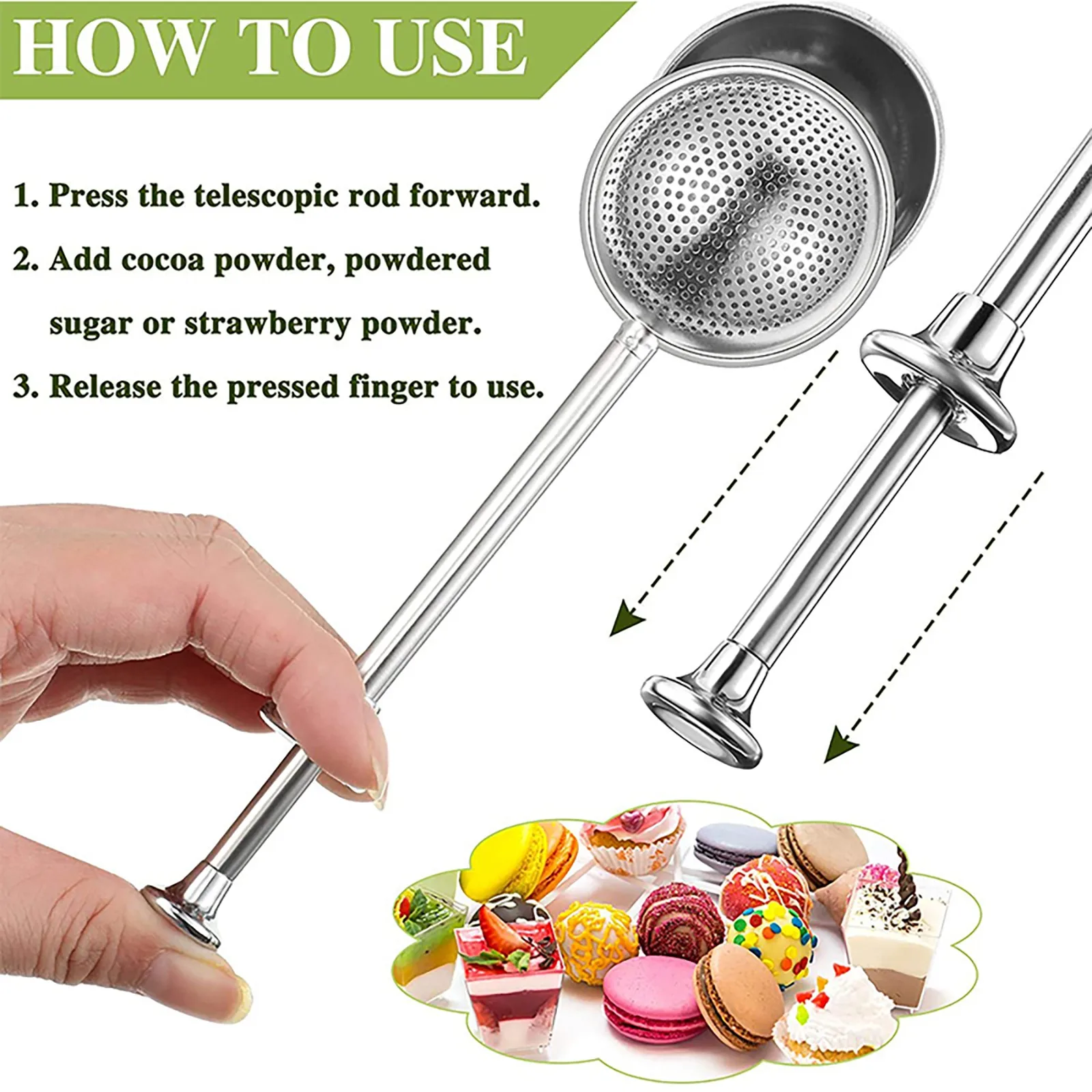 Baking Tools Mesh Strainer Fine Mesh Strainer Powder Sieve Powder Sugar Shaker Powder Shaker Sugar Duster Flour Sugar Sieve For Powdered And Spices Cake Decorating Tool Baking Accessory