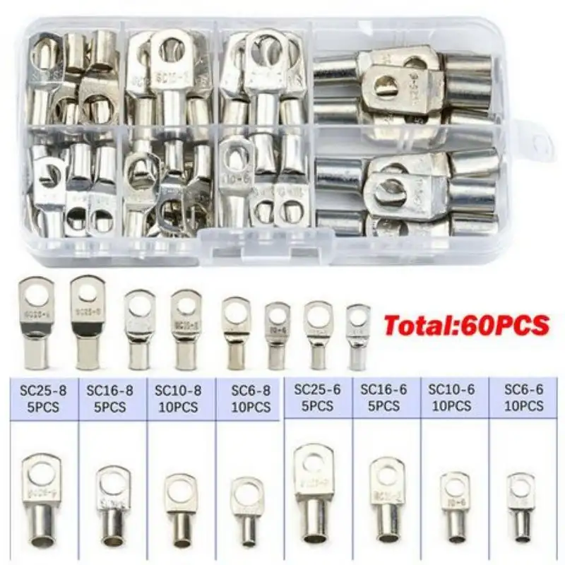 60PCS SC Tinned Copper Lug Ring Wire Connectors Bare Cable Terminal image 8