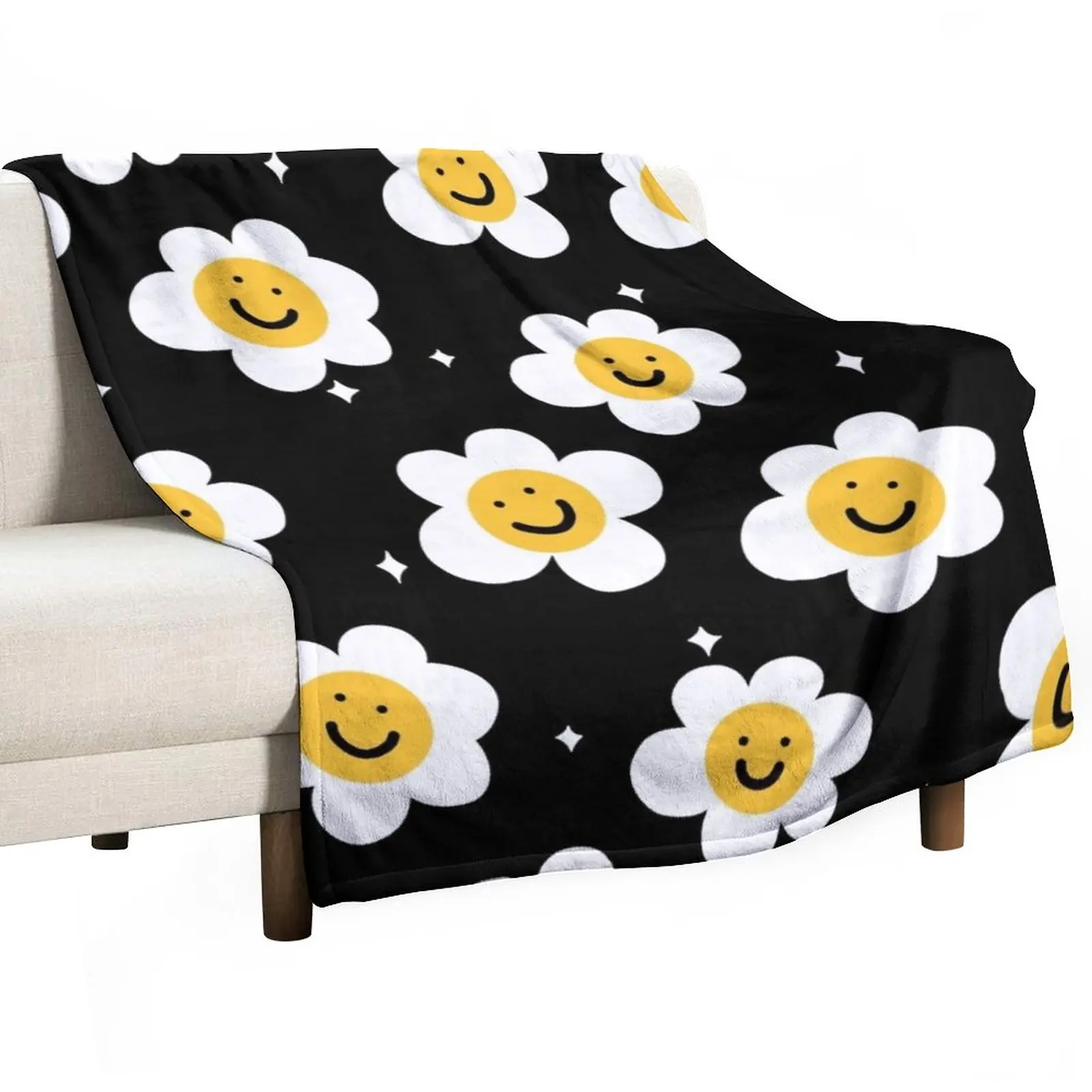 

New Happy Daisies Black and White Throw Blanket Luxury Brand Blanket Luxury St Blanket Comforter Blanket Hairy Blankets