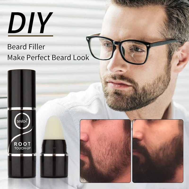 Sevich Waterproof Beard Pencil Filler 2.5g Beard Root Cover Up Stick Long Lasting Natural Dark Brown Mustache Concealer Powder