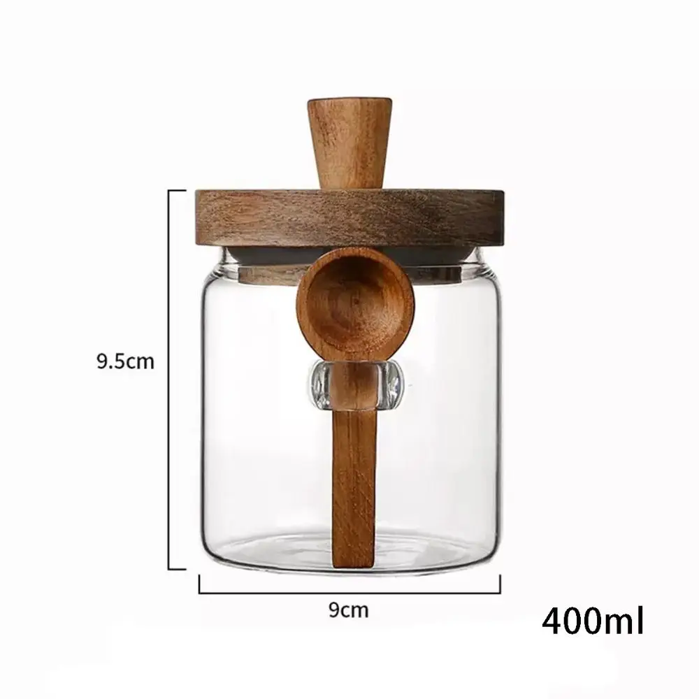 Glass Sealed Jar Five Grains Coffee and Tea Storage Can with Wooden Spoon Seasoning Bottle Kitchen Moisture-proof Storage Tank 4