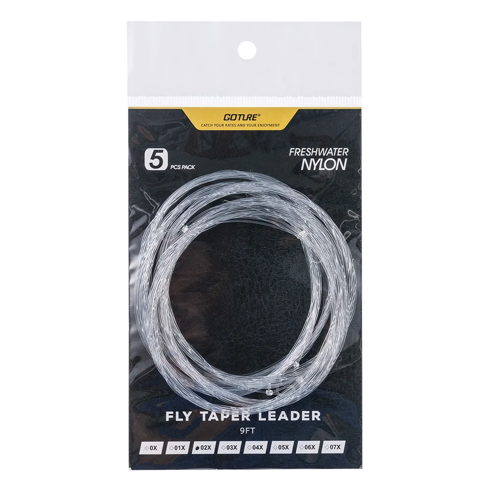 Goture 5pcs Fly Fishing Tapered Leader Line 9FT/2.74M With Loop Clear Nylon Line Carp Fishing Wire 0X/1X/2X/3X/4X/5X/6X/7X fishing line,fishing tackle
