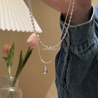 2025 Silver Simple Design Drop Pendant Necklace for Women Double Collar Chain Fashion Fine Jewelry Gifts Long Layered Necklace - Image 6