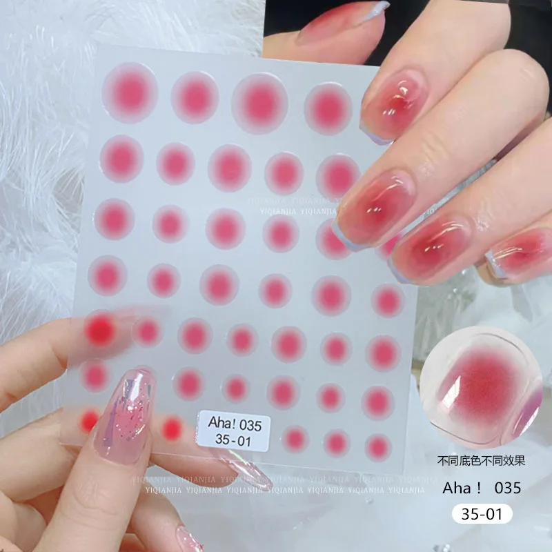 Gradient Nail Sticker 3D Jelly Red Pink Blush Sliders Cute Sweet Love Manicure Slider Nude Red Translucent Nail Art Decoration #