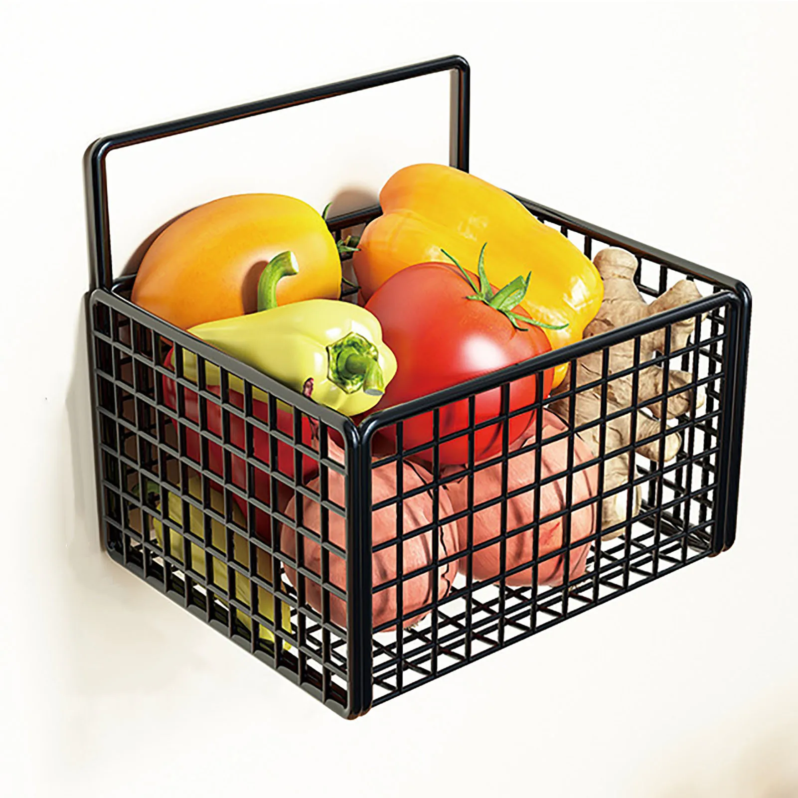 

Wall Mounted Storage Basket No Drilling Adhesive Metal Wire Hanging Baskets For Kitchen Food Pantry Bathroom Organization