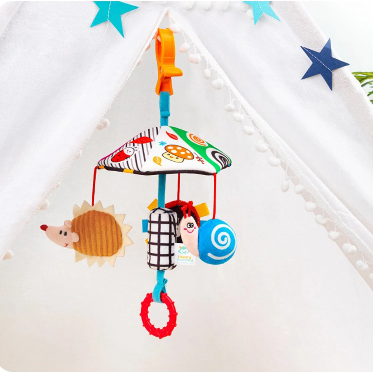 Baby Color Plush Umbrella Wind Chime Baby Bed Bell Visual Inspiration Baby stroller pendant Wind Chime Comfort Toy