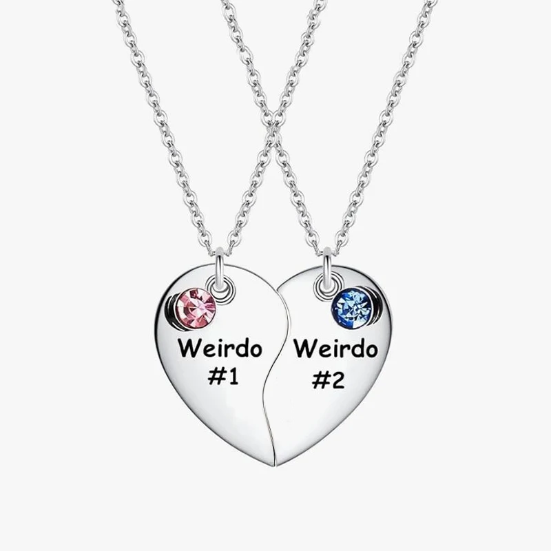 falllea Weirdo - Set di 2 collane con ciondolo a forma di cuore, in acciaio inox, con ciondolo a forma di cuore diviso per sempre, Zinco