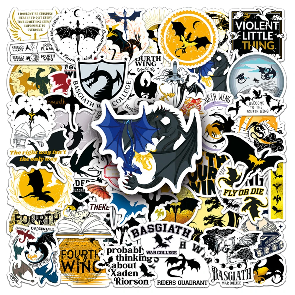 10/30/50pcs Fantasy Fourth Wing Novel Cartoon Stickers for Laptop Bike Luggage Vinyl Waterproof Graffiti Cool Sticker Toys Gift