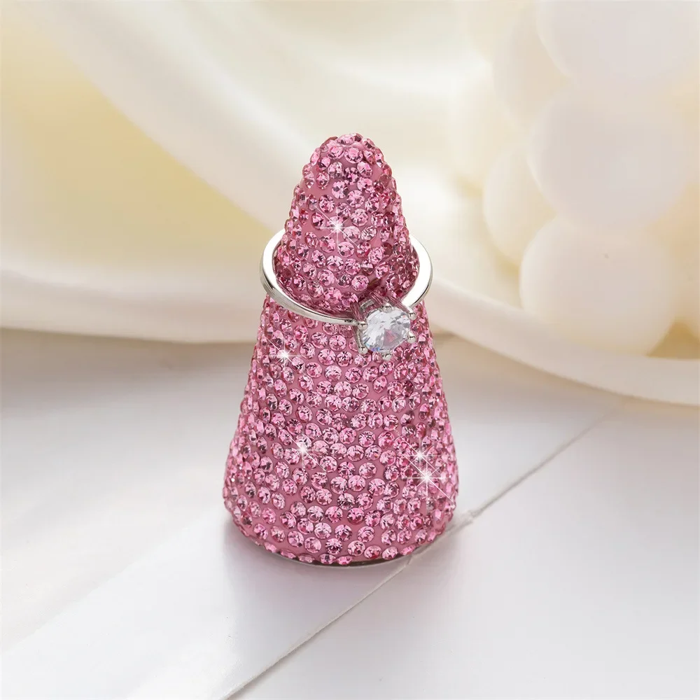 Sparkling Diamond Solid Wood Rings Display Stands Jewelry Rack Cone Shape Rings Holders Single Finger Rings Showcase Stand 6