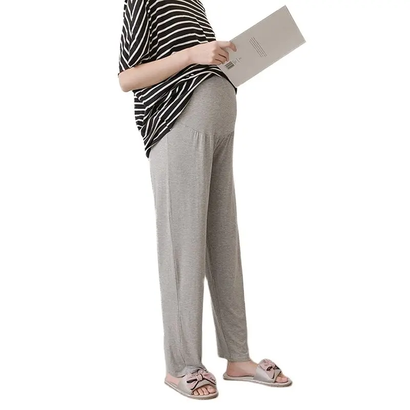Pregnant Women Summer Thin Cotton Wide Leg Pants Loose Maternity Abdomen Trousers High Waist Pregnancy Full Length Belly Pants 6