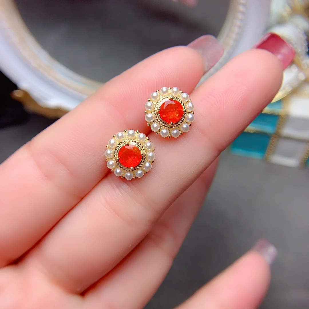 

Sterling Silver 925 Natural Fire Opal Ladies Earrings Luxury Ladies Christmas Gift Wedding Free Delivery Boutique jewelry