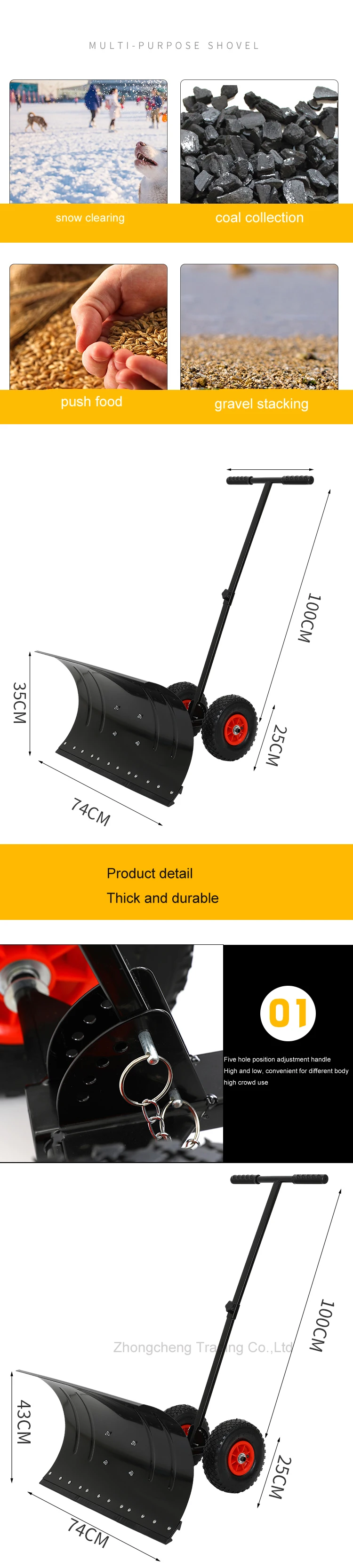 Wheeled Hand Push Snow Removal Shovel Large Snow Removal Tool Vehicle Snow Remov