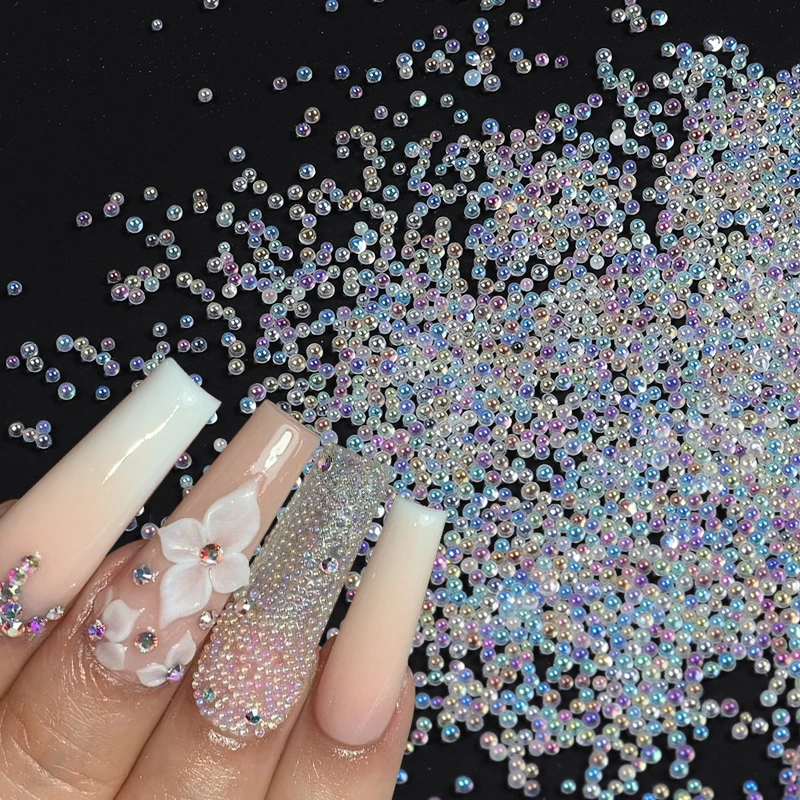 1 bottle micro beads crystal nail art caviar beads nail art rhinestone nail glitter diy crystal glass balls nail decorations 10ml Mini Crystal Caviar Beads Nail Art Decorations Iridescent White Glass Bead Ball Rhinestone Charms Nails Accessories Jewelry