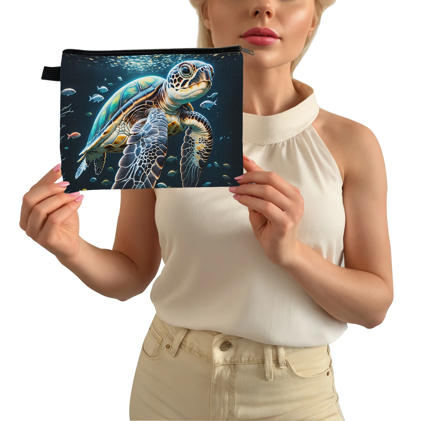Otter Octopus Dolphin Jellyfish Turtle Cosmetic Case Women Makeup Bag Lipstick Napkin Phone Storage Bags Ladies Toiletries Bag 6