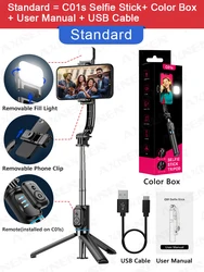 Enhanced Selfie Stick Tripod with Fill Light and Wireless Bluetooth Remote (C01s Selfie Stick)