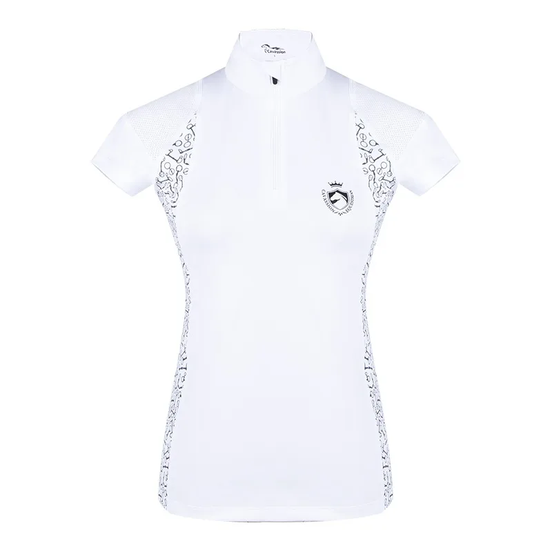 Cavassion short-sleeve T-shirt equestrion jumping competition white shirt riding horse 5