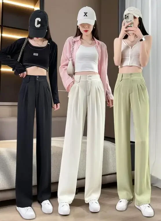 

Tailoring Trousers for Woman Straight Leg High Waist Work Office Baggy Pink Clothing Loose Wide Women Pants Classic Quality A90