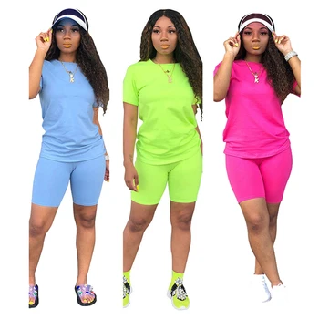 Womens Solid Color Tracksuit High Quality Hot Sales T-Shirt +Shorts 2 Piece Set Luxury Jogging Outfit Summer Casual Short Suit 1
