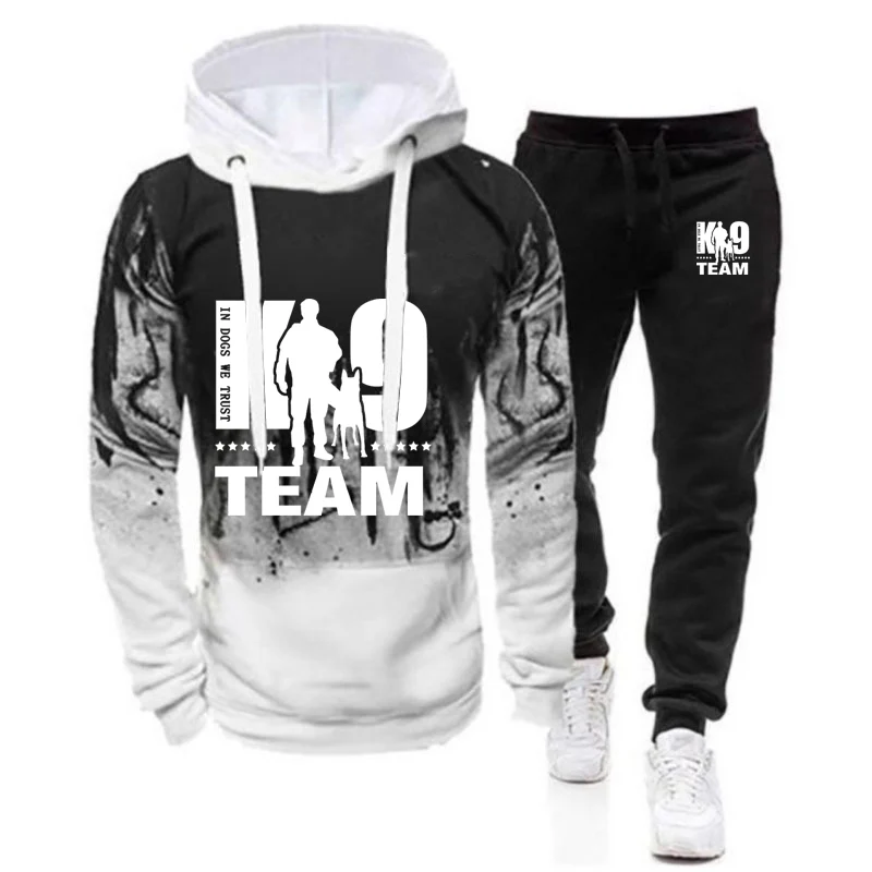 TRAINER K9 Team K9 Unit Malinois Men Spring Autumn New Gradient Color Set Casual Pullover Hoodie +Pant Comfortable 2 Pieces Suit