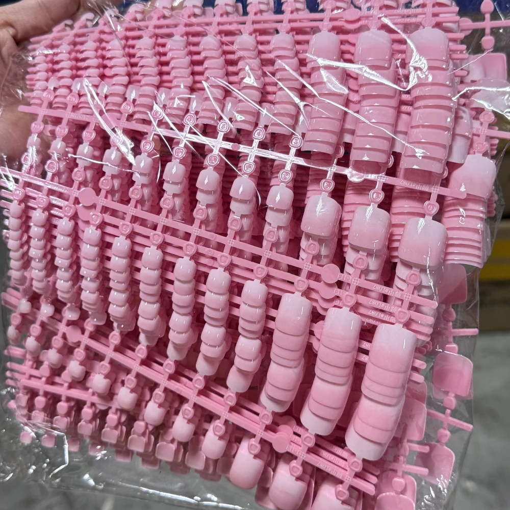 120개 짧은 스퀘어 누드 프렌치 네일 글로시 화이트 프렌치 풀커버 아크릴 붙이는 발톱 웨어러블 가짜 발톱