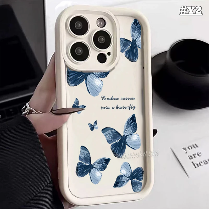 Custodia Per Samsung Galaxy A10 M40S M01S A30S A15 A50S M04 F04 A03 Core F02S Lettere Doodle Blue Butterfly Cover Morbida In Silicone