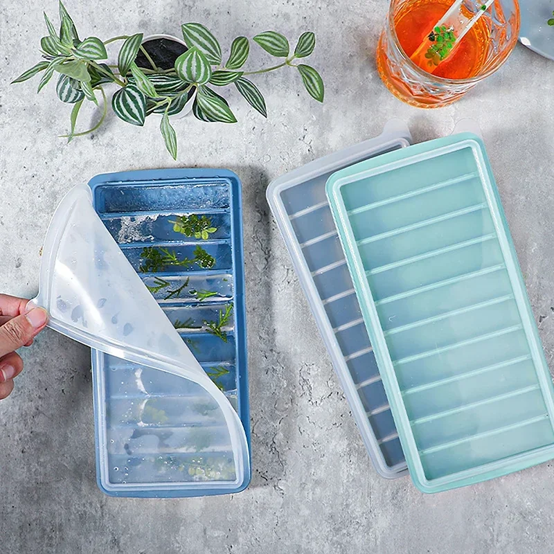 10 Grids Stick Shape Ice Molds Tray With Lid Silicone Ice Cube Tray Mold DIY Jelly Chocolate Mould Non-Stick Cylinder Ice Box