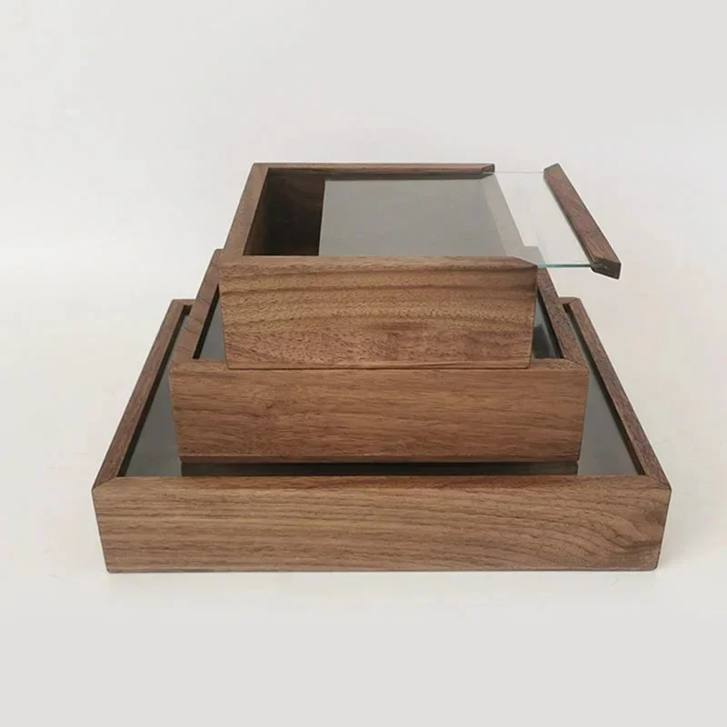 Black Walnut Display Case Solid Wood Glass Cover Organize For Jewelry And Sundries Dustproof Transparent Elegant Dresser Display 3