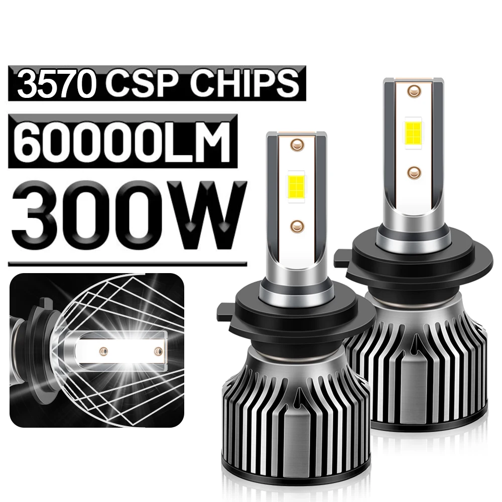 300W CSP Chips H7 LED Car Lights 60000LM Smooth Tangent H1 H4 H7 H11 H13 9005 HB3 9006 HB4 9012 HIR2 Auto Headlamps 12V 6500K