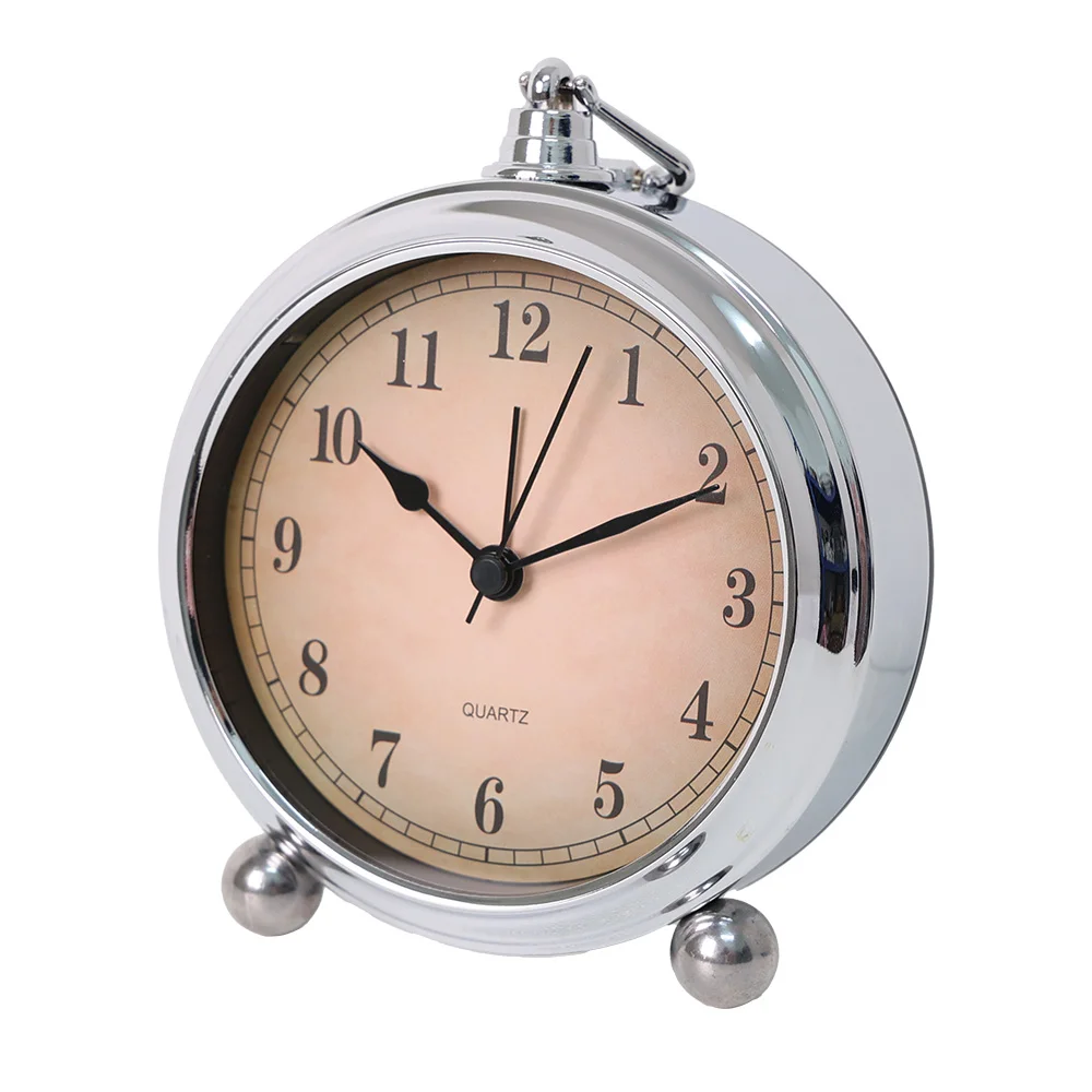 Retro Ultra-Quiet Analog Alarm Clock with Night Light, Battery-Powered, Minimalist Design, 4-Inch