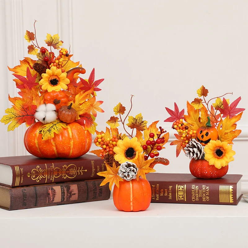 Autumn Artificial Pumpkin Sunflower Ornament Realistic Flower Simulation Decoration Party Fall Home Window Table Centerpieces vegetable ornaments table decoration artificial plant flowers artificial pumpkin decoration