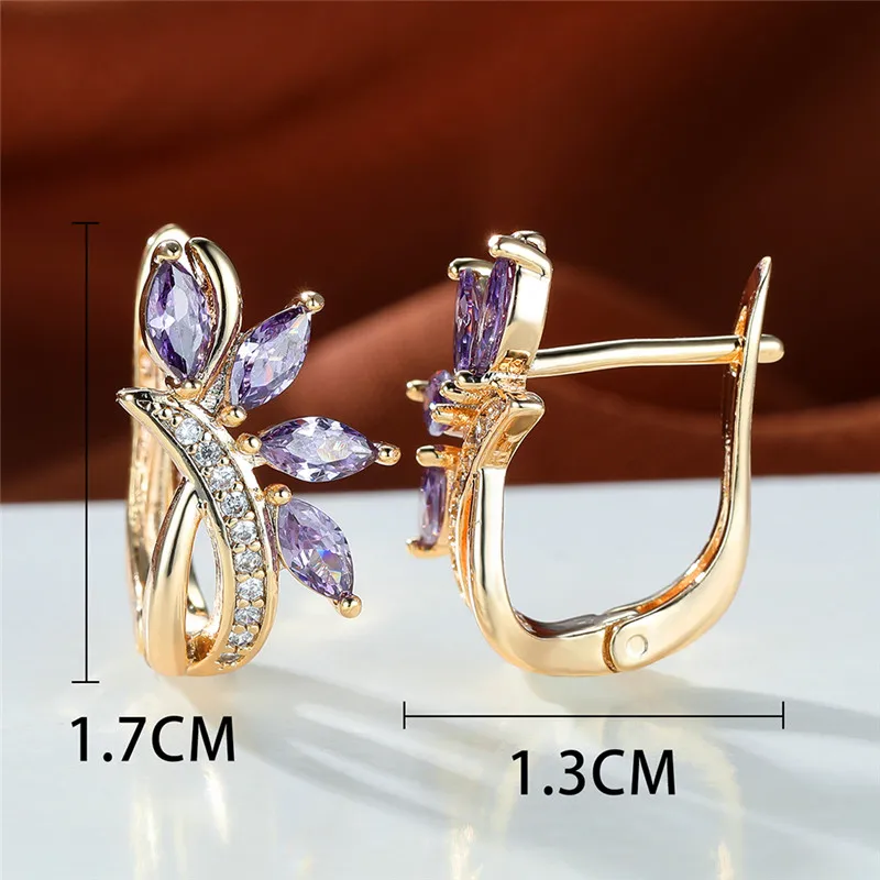 Cute Female Blue Green Stone Clip Earrings Charm Gold Color White Zircon Stone Wedding Jewelry For Women