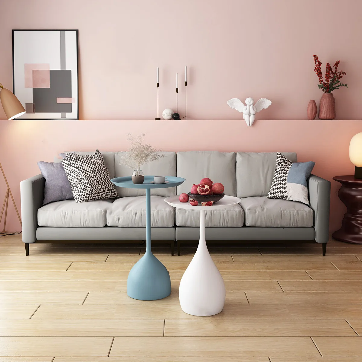 Simple modern wrought iron coffee table living room household round coffee table combination creative small apartment side coffee table