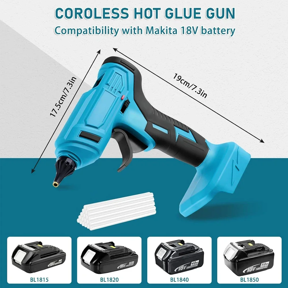 280°C 100W Cordless  Hot Melt Glue Gun Portable Rechargeable with 10pcs 11mm Glue Sticks DIY Repair Tool For Makita 18V Battery 2