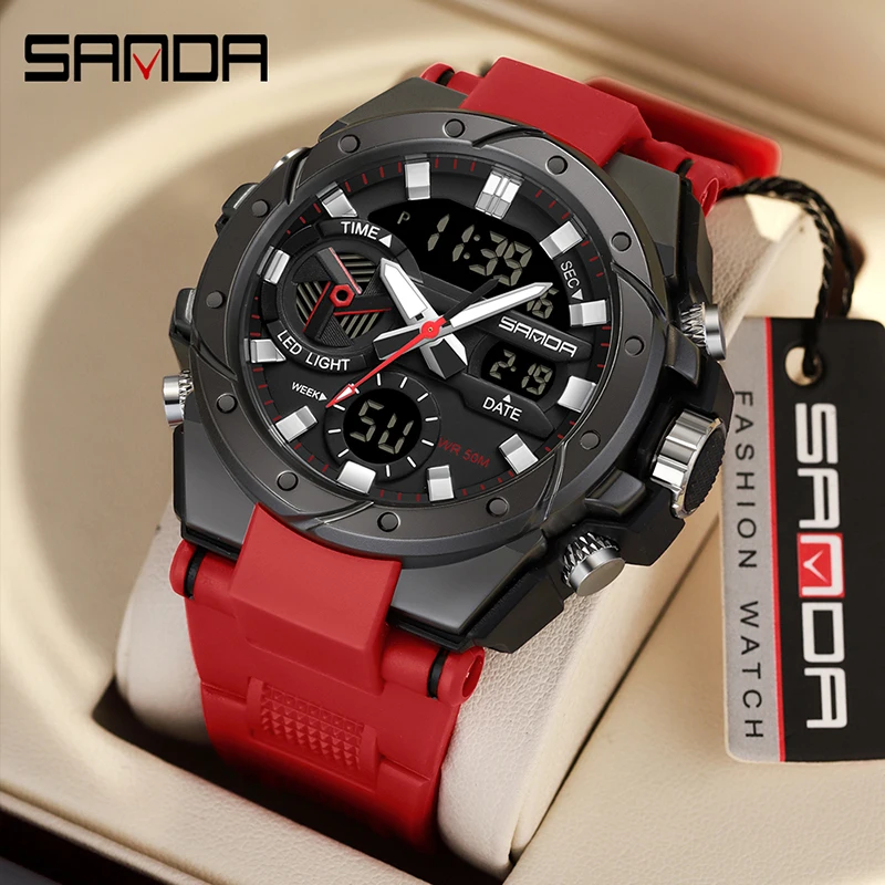 

SANDA 3313 Student Fashion Trend Military Style Men's Multifunctional Outdoor Waterproof Electronic Watch Digital Wristwatches