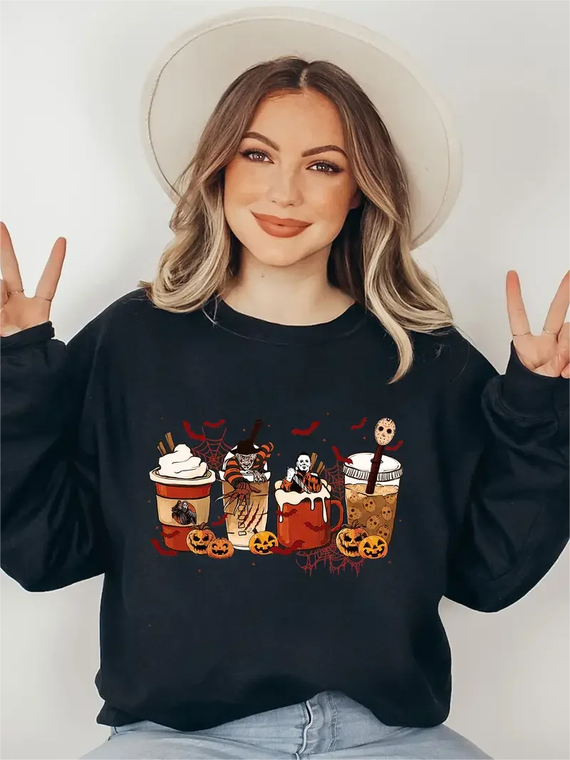 Halloween Spooky Sweatshirt Long Sleeve Crew Neck Casual Sweatshirt Spring Fall Women's Clothing