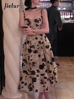 Jielur Summer Floral Strap Midi Dress Women Sleeveless Elegant Vintage Dress Evening Party One Piece Dress Korean Fashion - Image 4