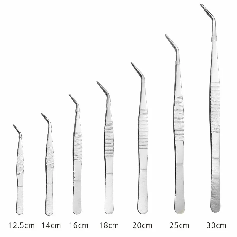 Non-slip Stainless Elbow Eyelash Curved Bent Tweezers Aquarium Jewelry Clip Medical Ear Wax Removal Forceps Pet Feeding Tool 6
