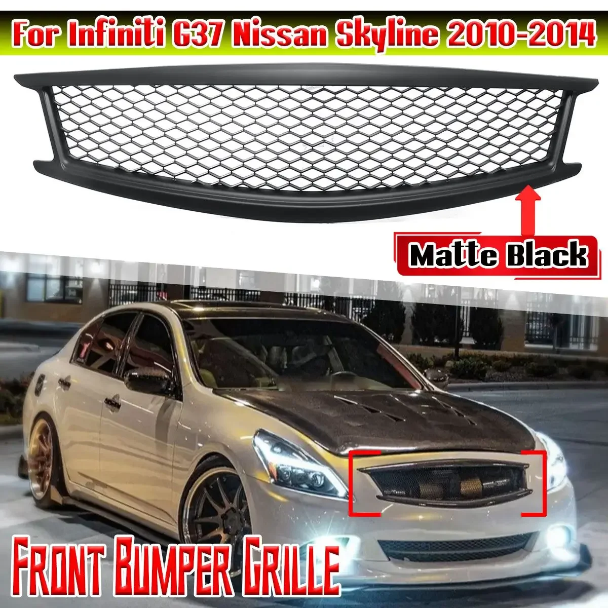 

G37 Front Bumper Grill Grille For Infiniti G37 Nissan Skyline 2010-2014 Honeycomb Mesh Front Upper Hood Centre Panel Body Kit