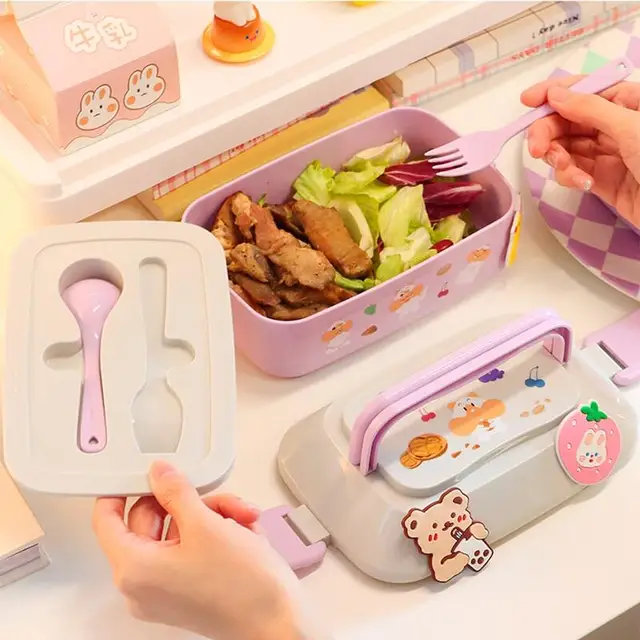 Barbie Children's Student Compartment Sealed Fruit Food Box SaladMicrowave  Heating Anime Kawaii Lunch Box for Work Gifts