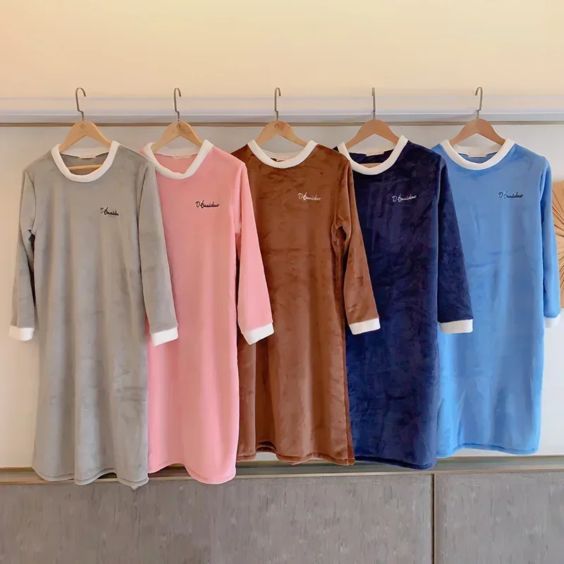

2023 Winter Long Sleeve Thick Warm Flannel Loose Nightgown for Women Coral Velvet Nightdress Femme Night Dress Home Dress Nighty