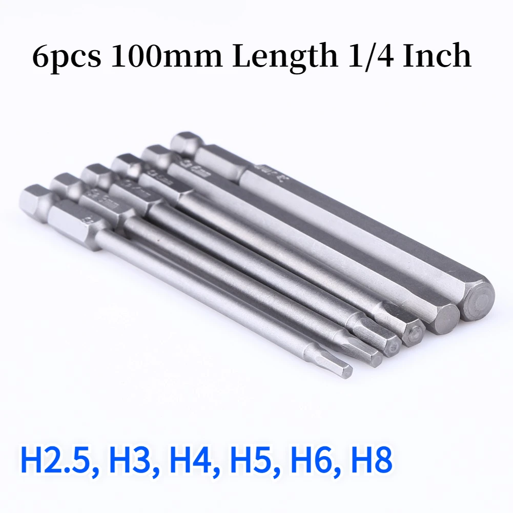 6Pcs 100Mm ความยาว1/4นิ้ว Hex Shank หกเหลี่ยมไขควงบิตชุด H2.5