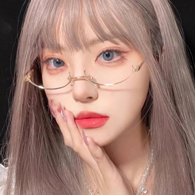 Metal Elliptical Half Frame Without Lens Glasses Rack Japanese Anime Cosplay Decoration Unisex Photography Eyeglasses Party Gift