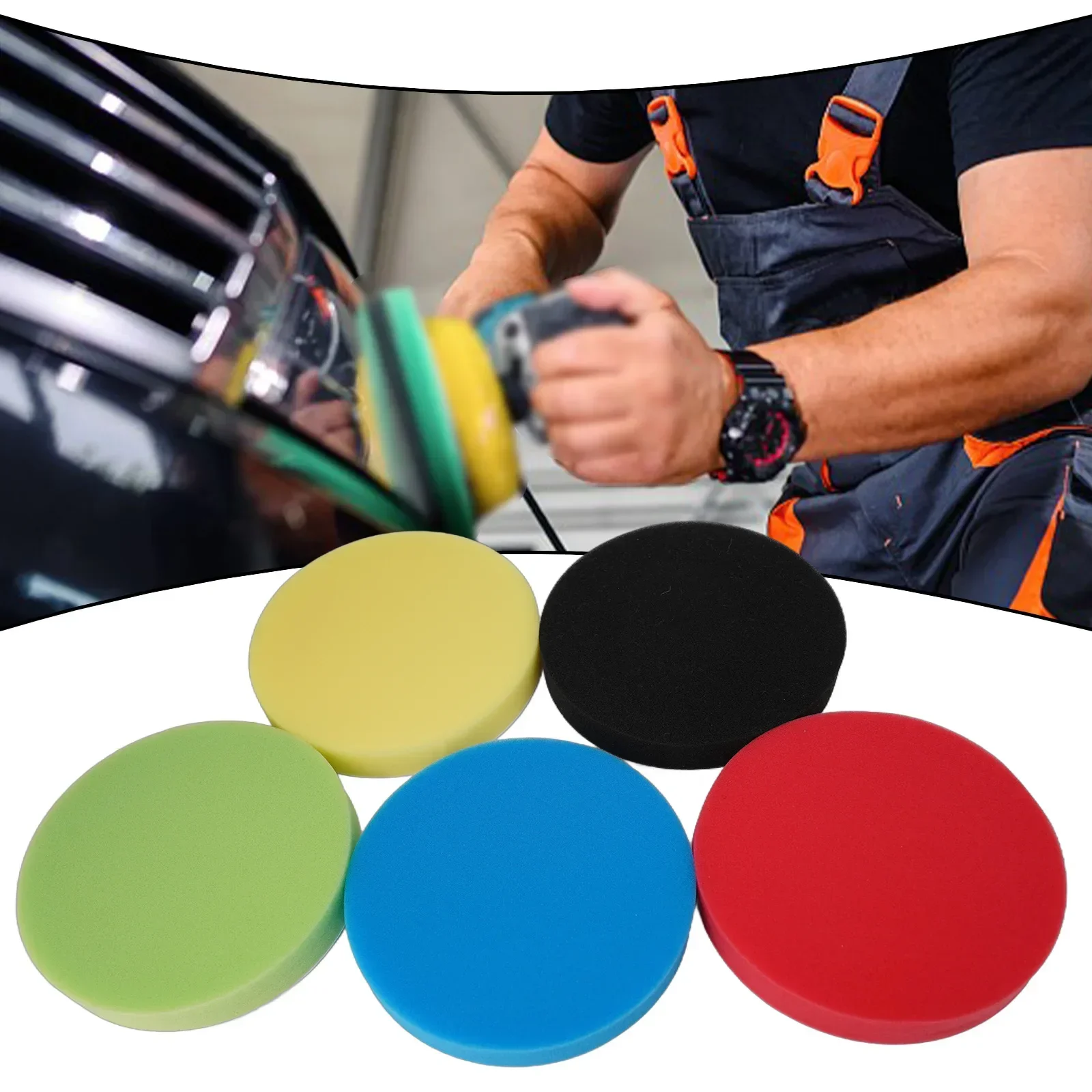Car Auto Round Flat Polishing Pads Buffing Sponge Tools Kit Detailing Finishing Adapter 5pcs Accessories 7 Inches