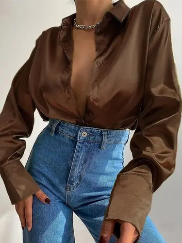 여성용 폴로 칼라 셔츠, 오피스 레이디 블라우스, 빈티지 블루 그린 셔츠, 루즈 버튼 업 다운 셔츠, 블랙 패션 상의, 가을 7