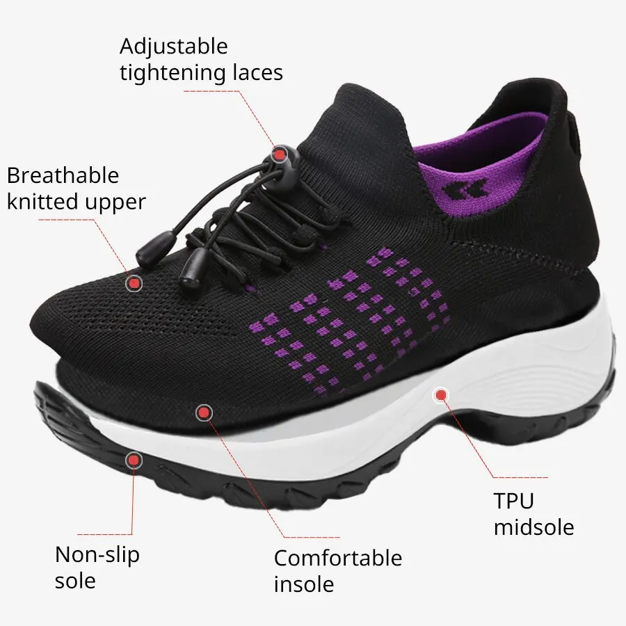 Sneakers Shoes Women Fashion for Walking Fitness Sport Chunky Platform Height Increasing Breathable Loafers Elastic