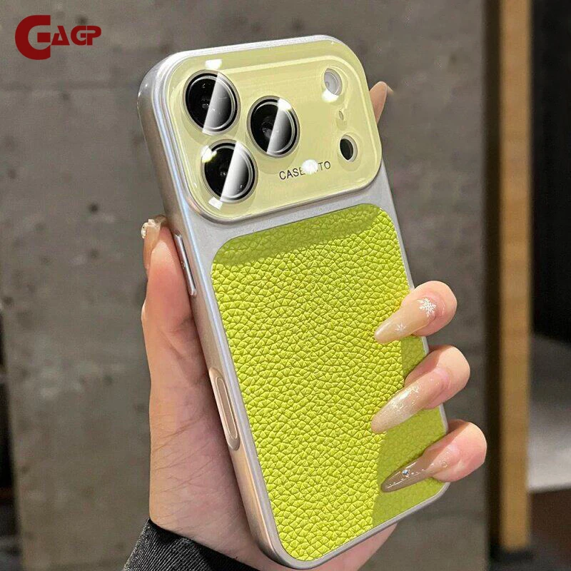 Luxury Litchi Leather Phone Case with Large Window Lens Protector & Shockproof Cover