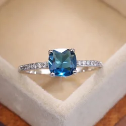 Huitan Blue Series Women's Elegant Silver Plated Engagement Ring - Available in 4 Colors - 8 (B2634)