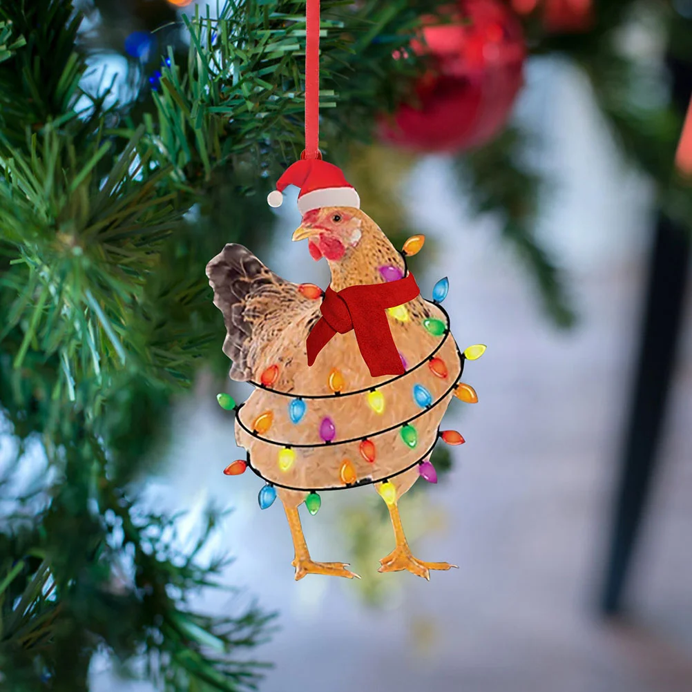 

5pcs Xmas Decorative Chicken Pendant Christmas Tree Hanging Ornament Xmas Scene Layout Prop