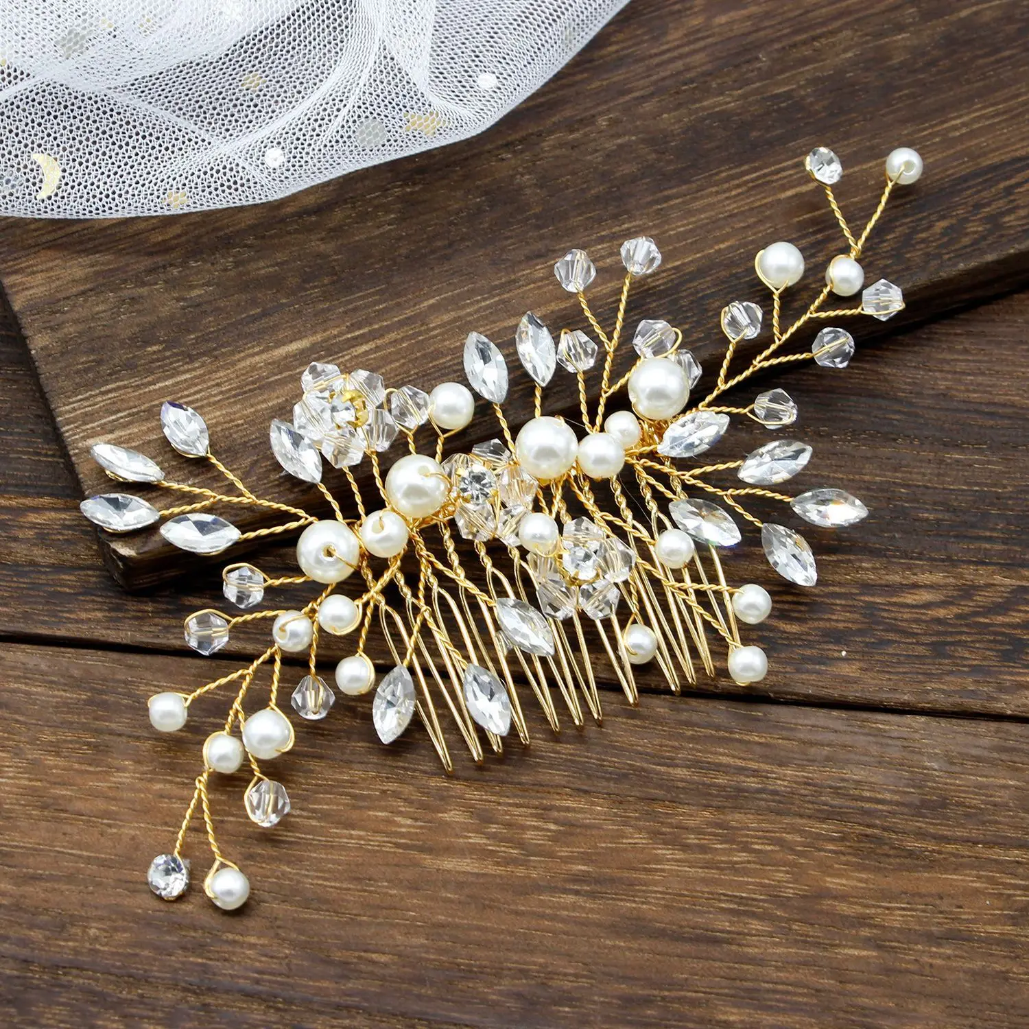 Crown Floral Crystal Pearl Jewelry Headdress Wedding Bride Handmade Hairpin Headband Hair Accessories Hair Ornaments