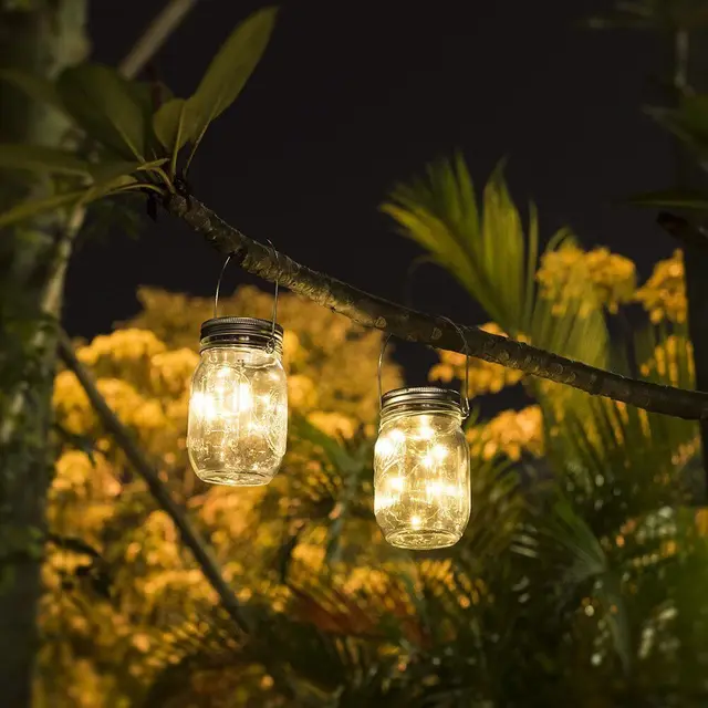 Solar powered Mason Jar Lid Insert fairy string vine Led Lantern lights Patio Garden Bottle Porch night Wedding Party Decoration 6